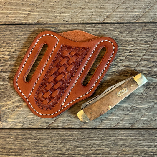 Basketweave Leather Trapper Knife Sheath - Chestnut