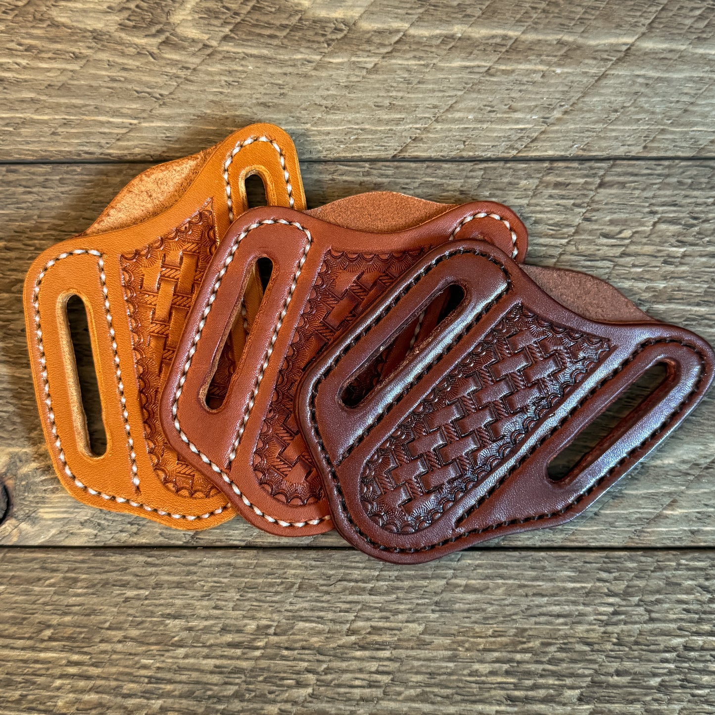 Basketweave Leather Trapper Knife Sheath - Chestnut