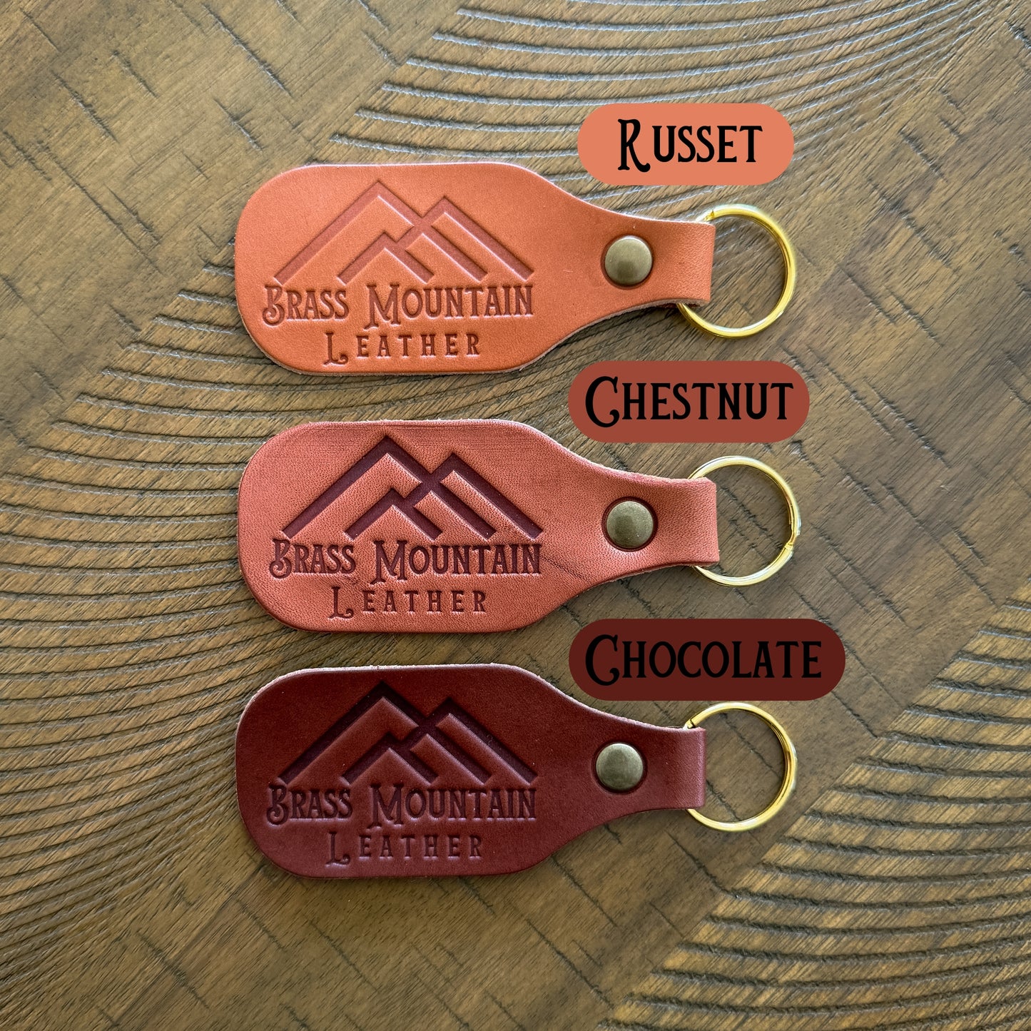 Brass Mountain Leather Keychain