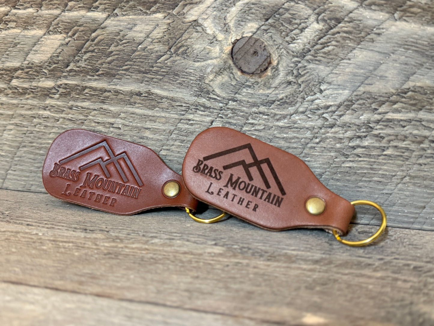 Brass Mountain Leather Keychain