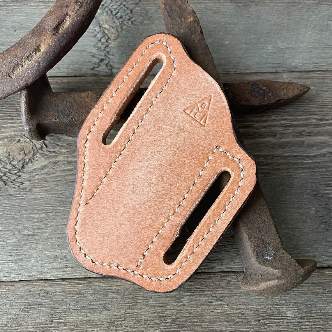 Floral Leather Trapper Knife Sheath - Natural