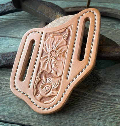 Floral Leather Trapper Knife Sheath - Natural